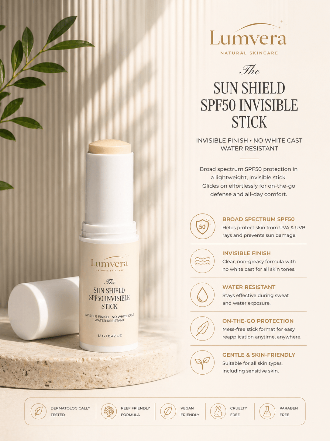 Mineral Sunscreen Stick SPF 50 – Tint - Free, All Skin Types - Lumvera